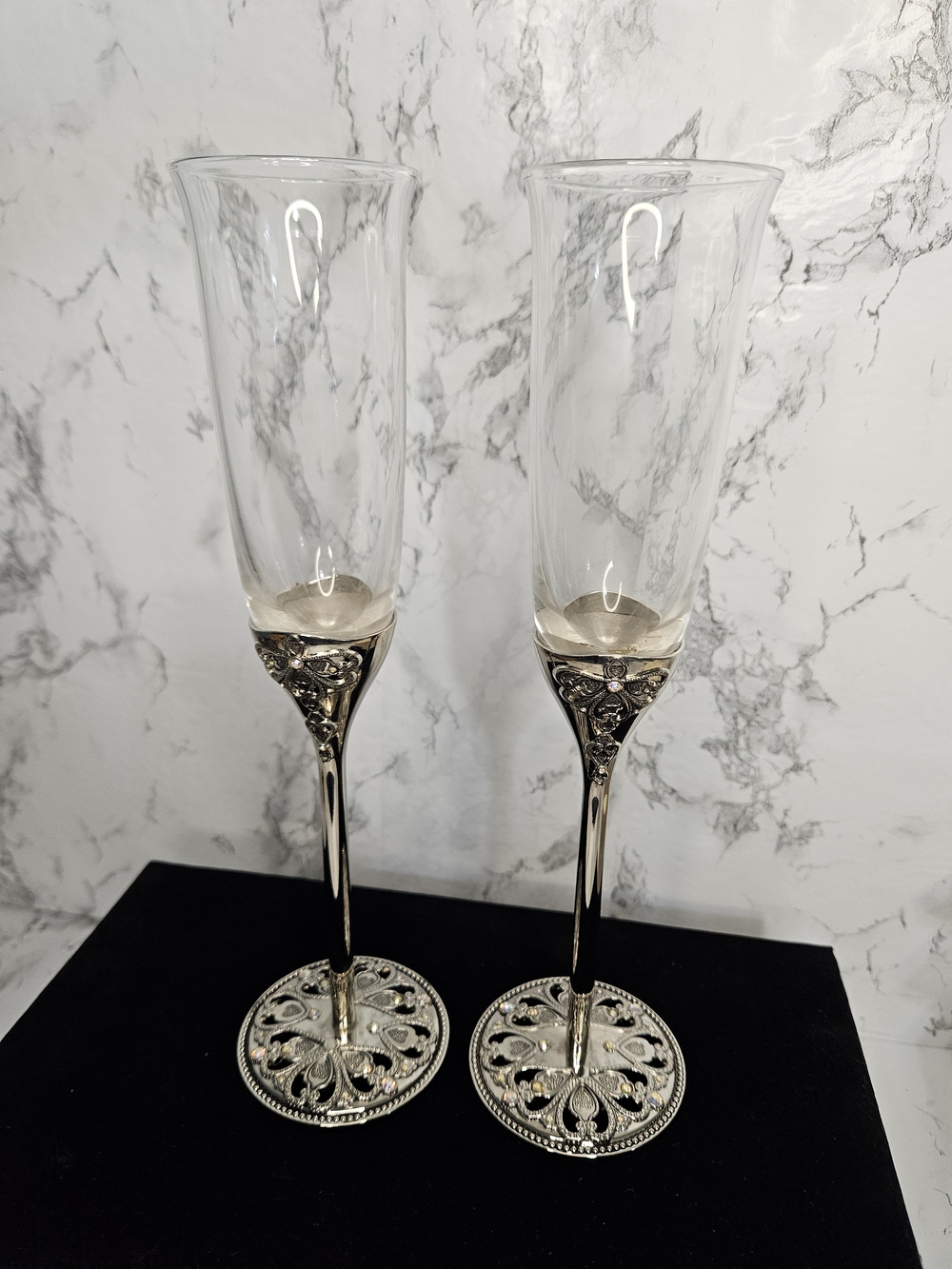 Retired Things Remembered Silver champagne flutes With Swarovski Accents